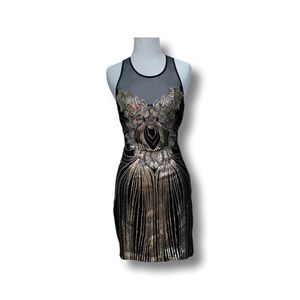 Bebe Racerback mesh embellished dress. Black color silver and gold sequins.